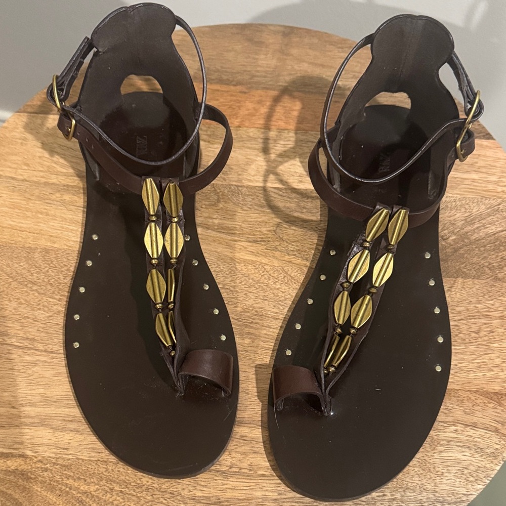 Zara Brown and Gold Women's Sandals